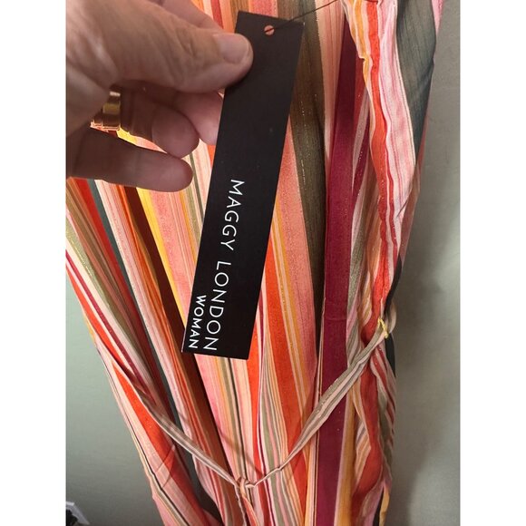 NWT Maggy London 20W Irregular Stripe Printed Halter Maxi Spaghetti Waist Tie - Picture 6 of 9